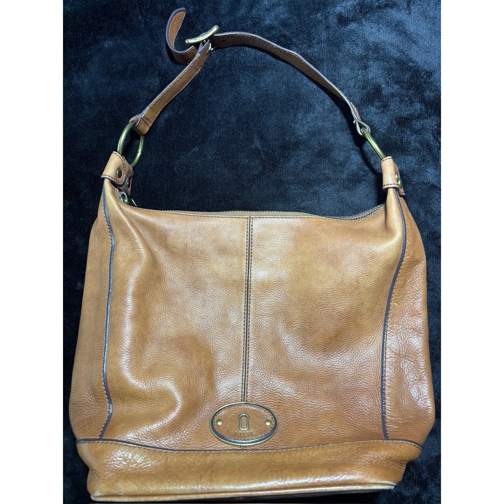 FOSSIL MADDOX British Tan Brown Leather Messenger Crossbody Bag Bucket Purse